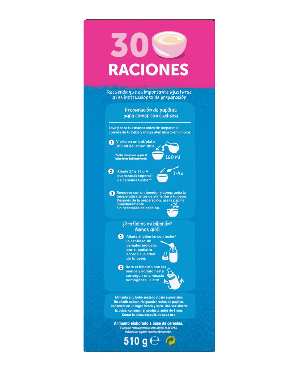 Imagen 5 de Papilla Multicereales 0% azúcares añadidos ni producidos 510 g Gerber - 510 g