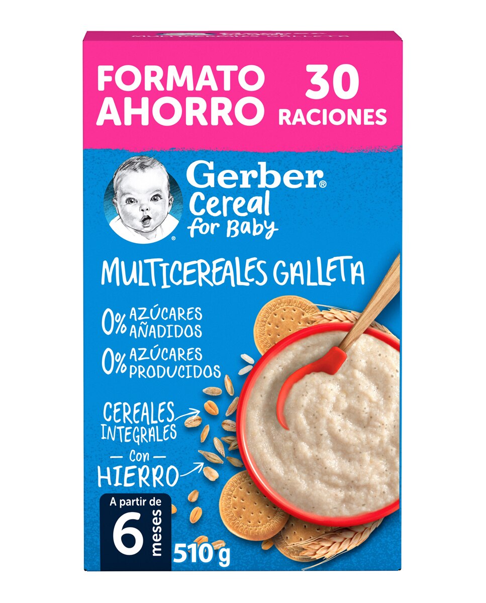 Imagen 0 de Papilla Multicereales y Galleta 0% azúcares añadidos ni producidos, a partir de los 6 meses, 510 g Gerber