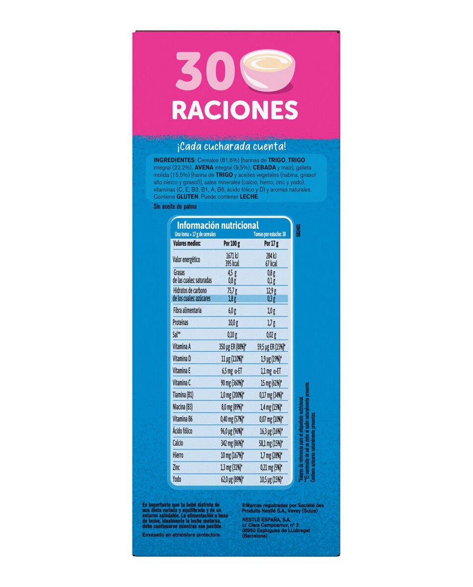 Imagen 3 de Papilla Multicereales y Galleta 0% azúcares añadidos ni producidos, a partir de los 6 meses, 510 g Gerber - 510 g