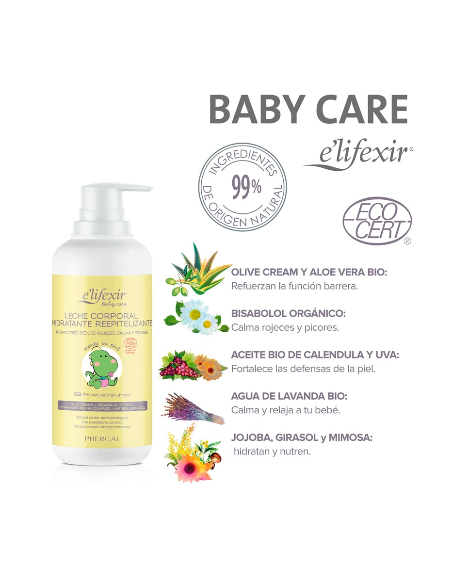 Leche Corporal Reepitelizante Hidratante Piel Sensible Bebé Elifexir Baby Care 400 ml Elifexir - 400 ml 3