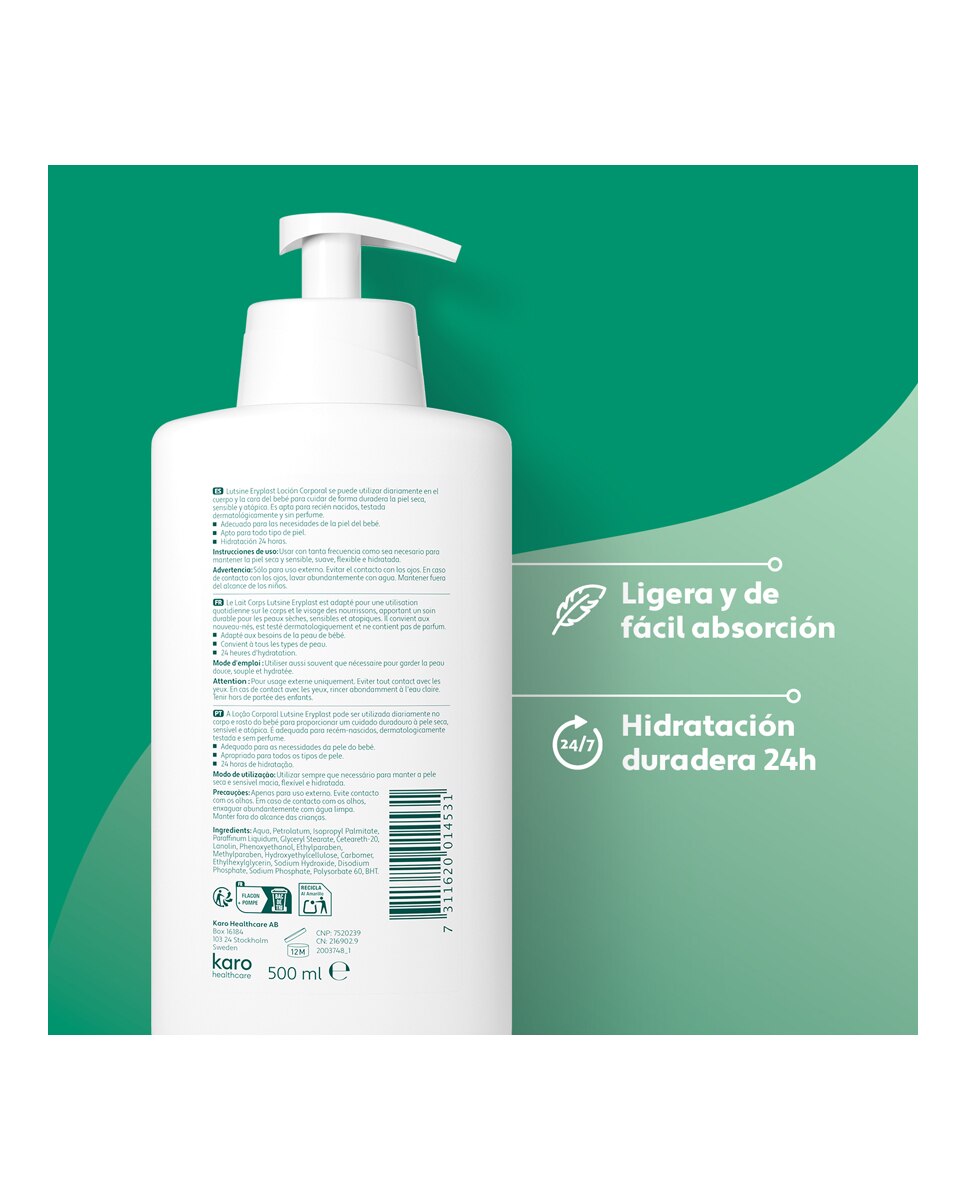 Loción corporal para piel de bebé seca y atópica Eryplast - 500 ml 4