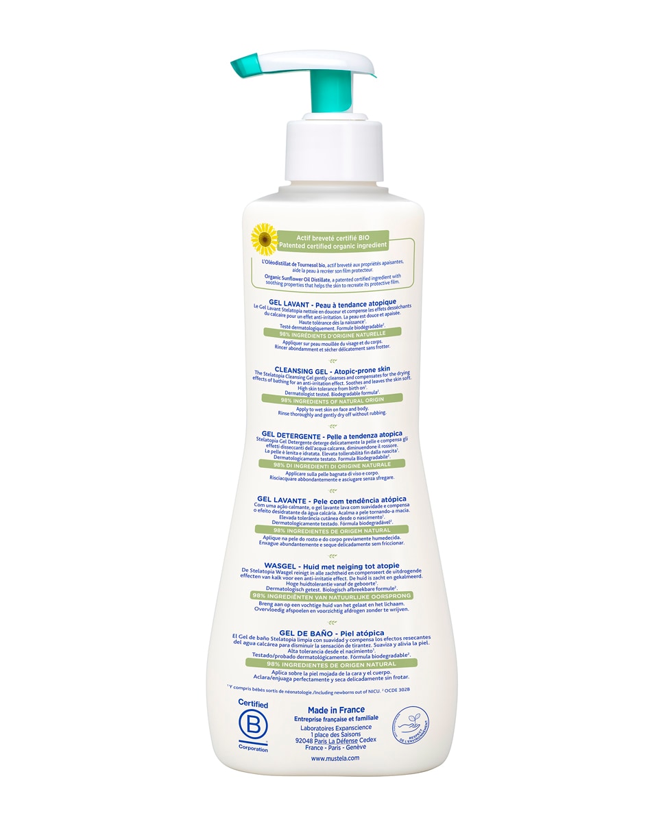 Gel de baño con Girasol BIO para Piel Atópica Mustela Stelatopia 2