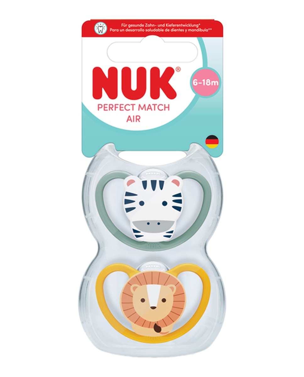 Nuk - Chupete Perfect Match Air Silic. T2 6-18M "Zebra-León" (2 Uds) Nuk.