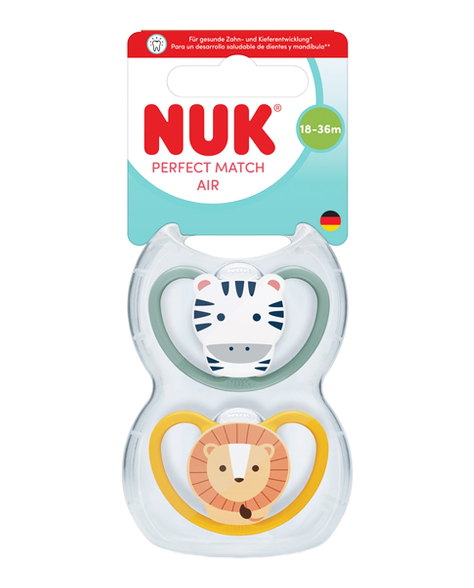 Nuk - Chupete Perfect Match Air Silic. T3 18-36M "Zebra-León" (2 Uds) Nuk.