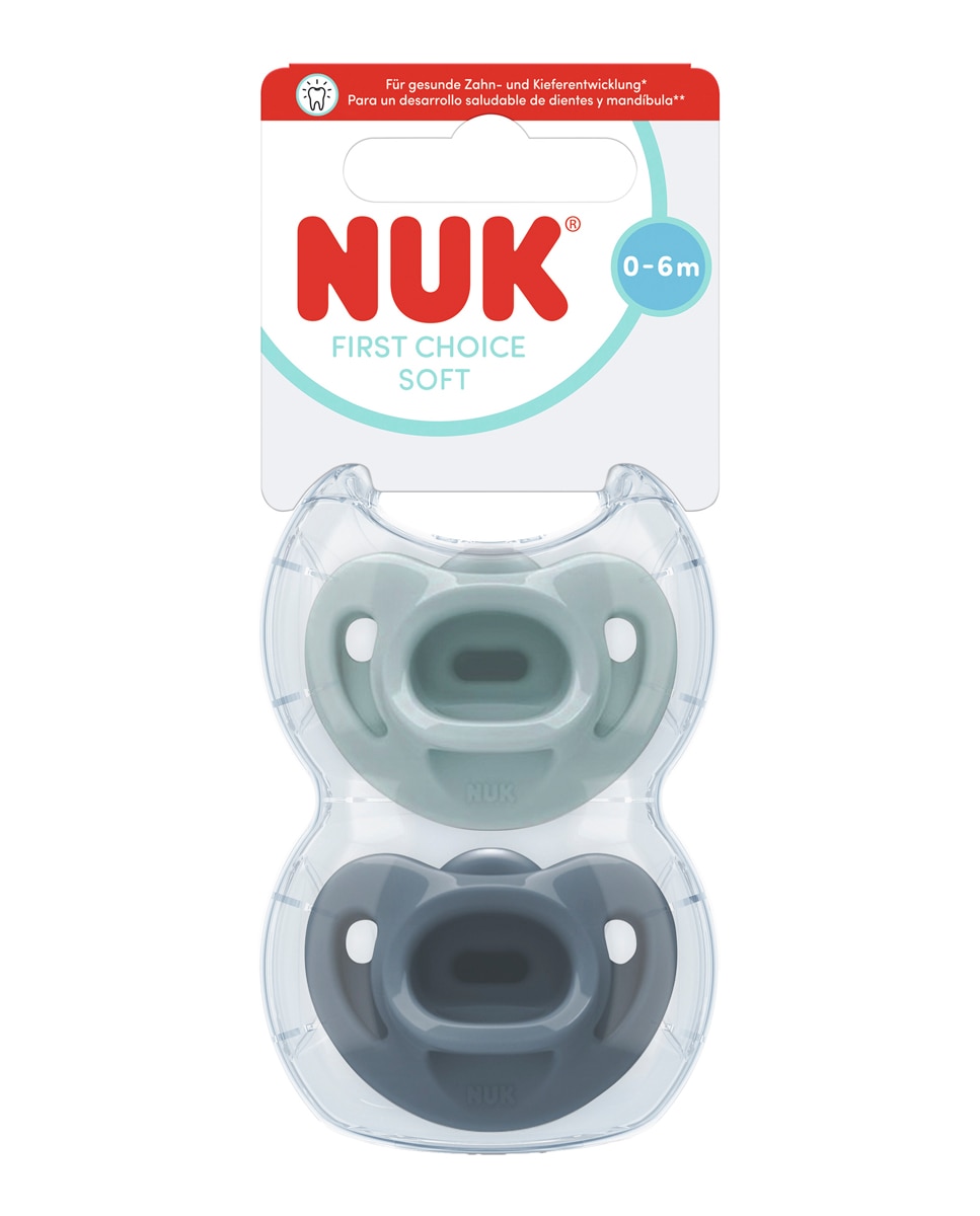 Nuk - Chupete First Choice Soft Silic. T1 0-6M (2 Uds) Surtido - 100% Silicona Nuk.