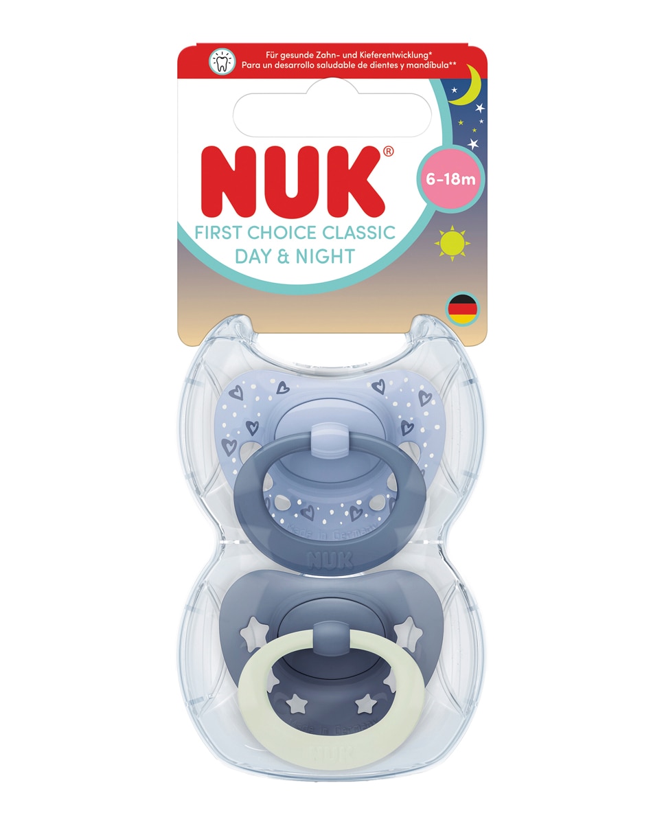 Nuk - Chupete First Choice Classic Day & Night Silic. T1 0-6M (2 Uds) - Surtido Nuk.