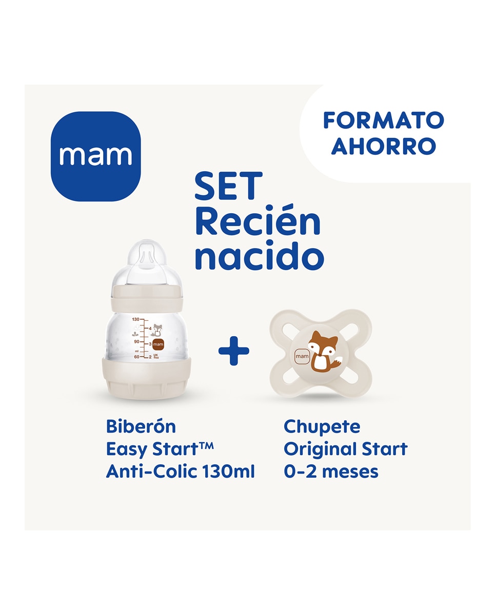Biberón Anti Colic 130 ml + Chupete Start 0-2 MAM 3