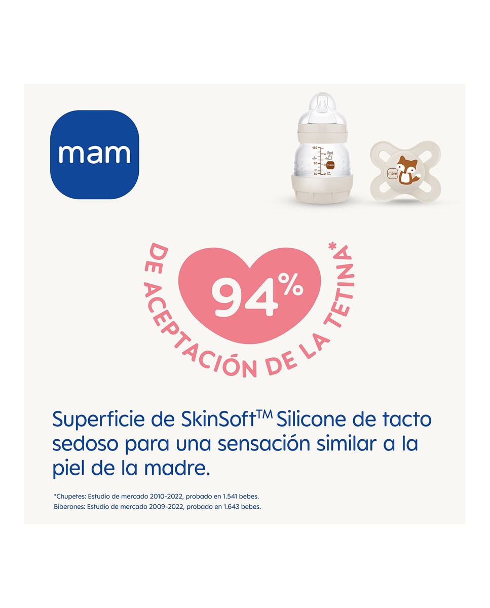 Biberón Anti Colic 130 ml + Chupete Start 0-2 MAM 5