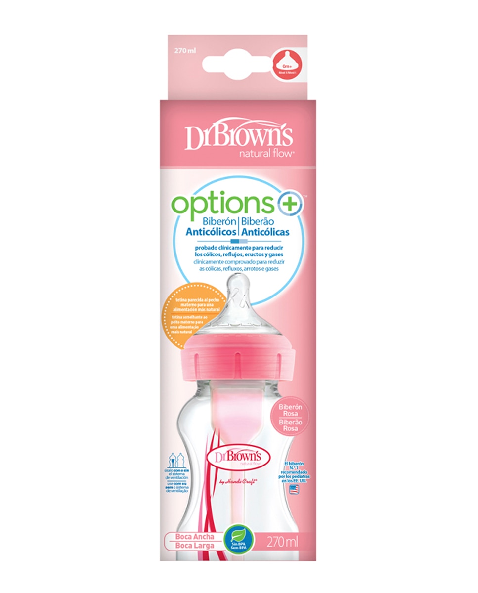 Biberón anticólico Options+ Formato Boca Ancha Rosa 270 ml Dr. Brown's - Rosa 270 ml Rosa-3