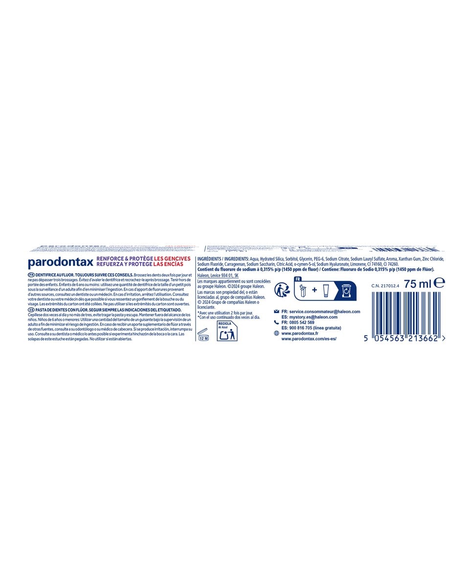 Imagen 4 de Pasta de Dientes con Ácido Hialurónico Parodontax Refuerza y Protege las Encías 75 ml Parodontax - 75 ml