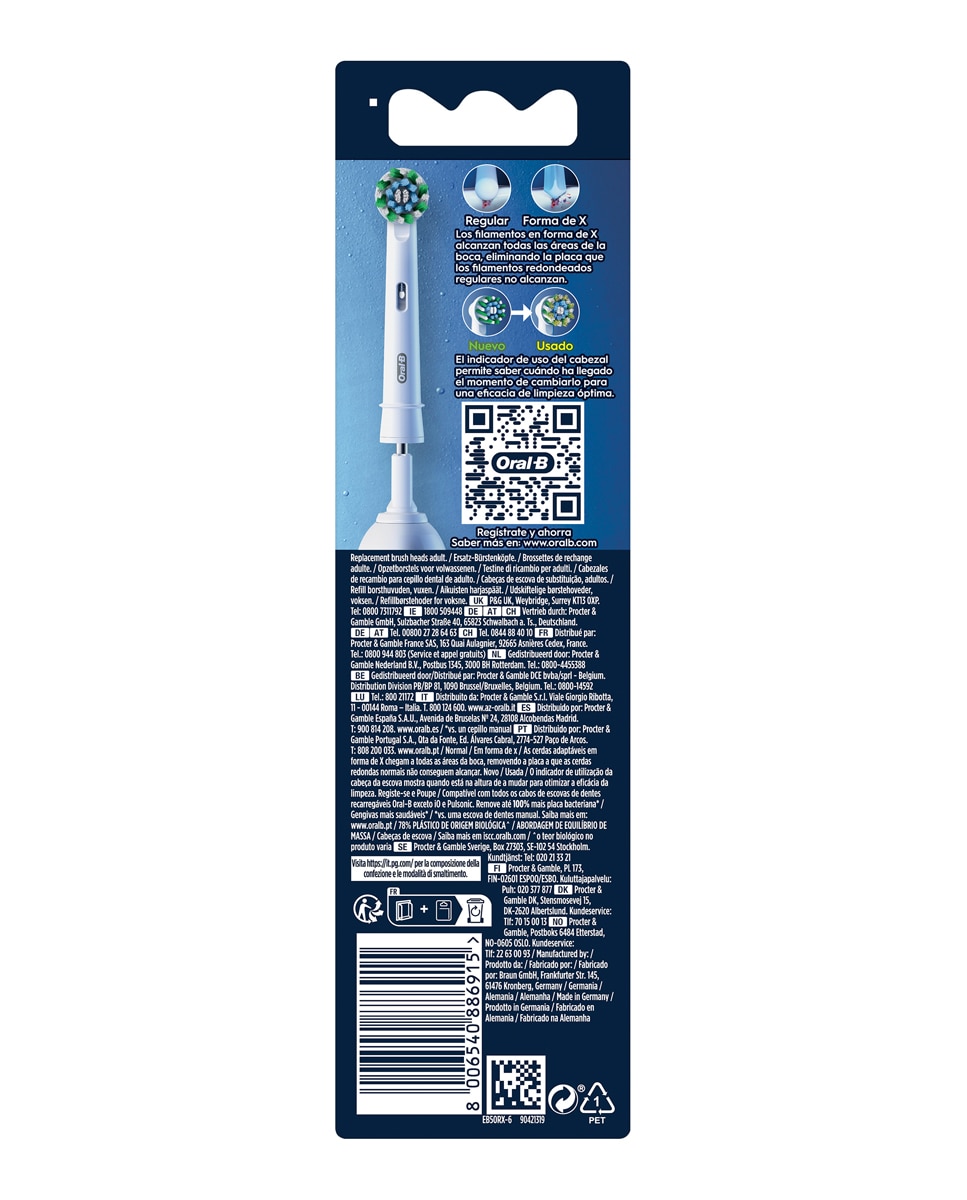 Pack de 6 Cabezales de Recambio Pro Cross Action Oral-B Pro 3