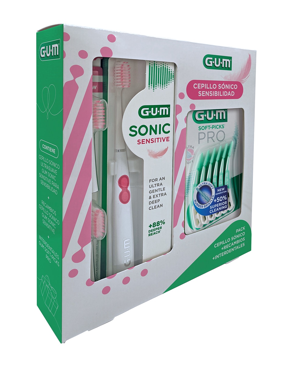 Pack Regalo Cepillo Sónico Sensibilidad: Gum® Sonic Sensitive + 2 Recambios + Interdentales Gum® 2