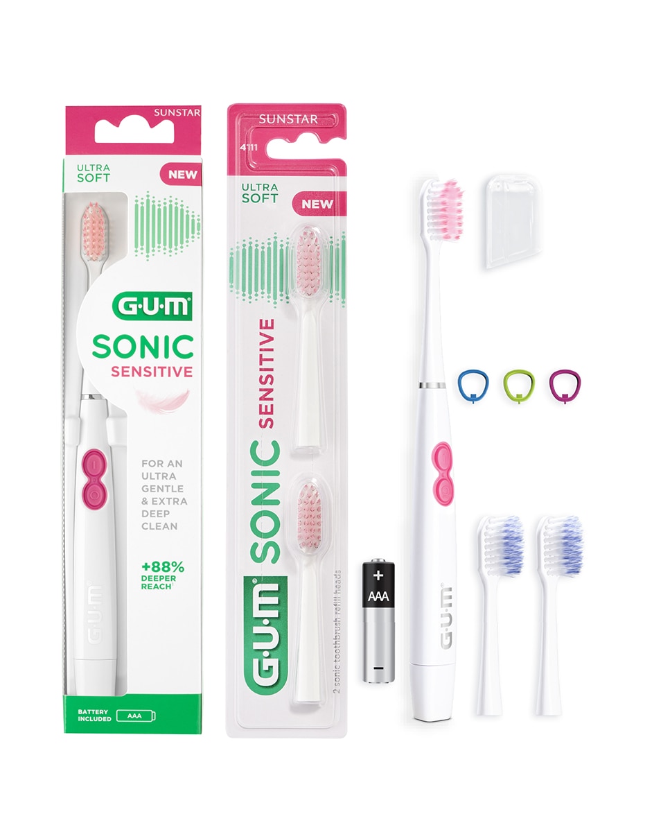 Pack Regalo Cepillo Sónico Sensibilidad: Gum® Sonic Sensitive + 2 Recambios + Interdentales Gum® 3
