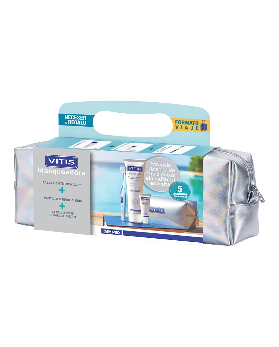 Vitis - Neceser Pasta Dentífrica Blanqueadora 100Ml + Cepillo Viti Scompact Y Pasta Balnq 15Ml Vitis.