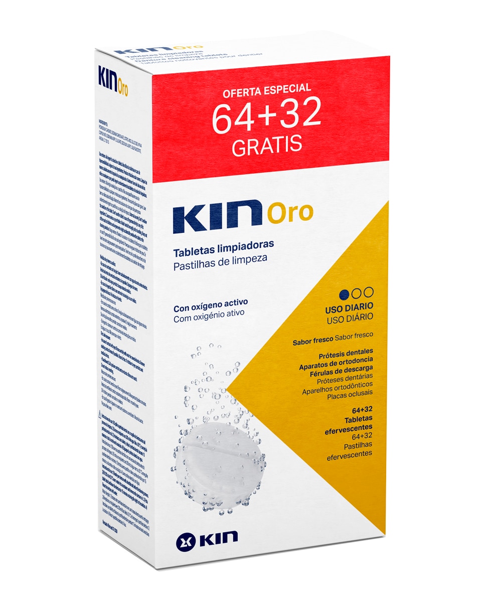 Kin - Tabletas Limpiadoras efervescentes 64+32 Kin Oro.