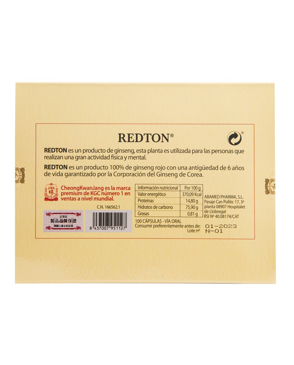100 Cápsulas Ginseng Rojo Coreano Redton 2