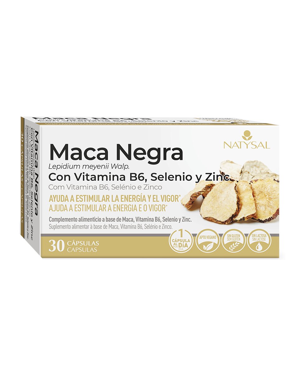 Natysal - Cápsulas Maca Negra con B6, Selenio y Zinc 30 uds Natysal.