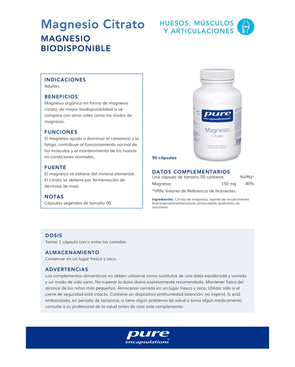 90 Cápsulas Vegetales Magnesio Pure Encapsulations 2