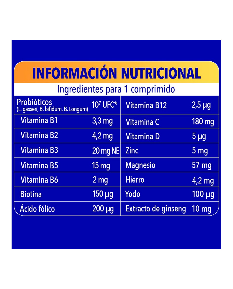 Imagen 3 de Comprimidos Multivitamínicos Con Probióticos Energy Bion3 - 30 unidades