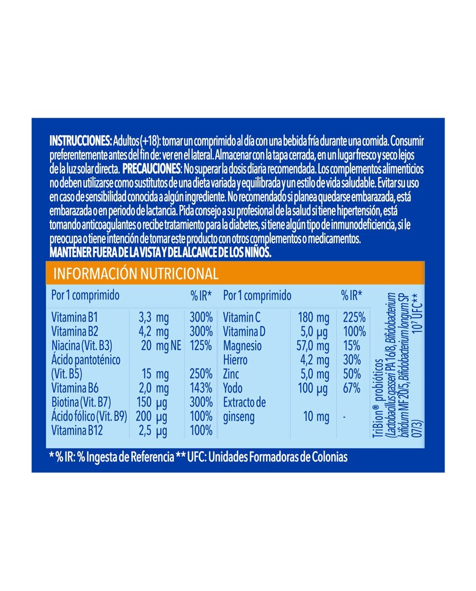 Imagen 11 de Comprimidos Multivitamínicos Con Probióticos Energy Bion3 - 30 unidades