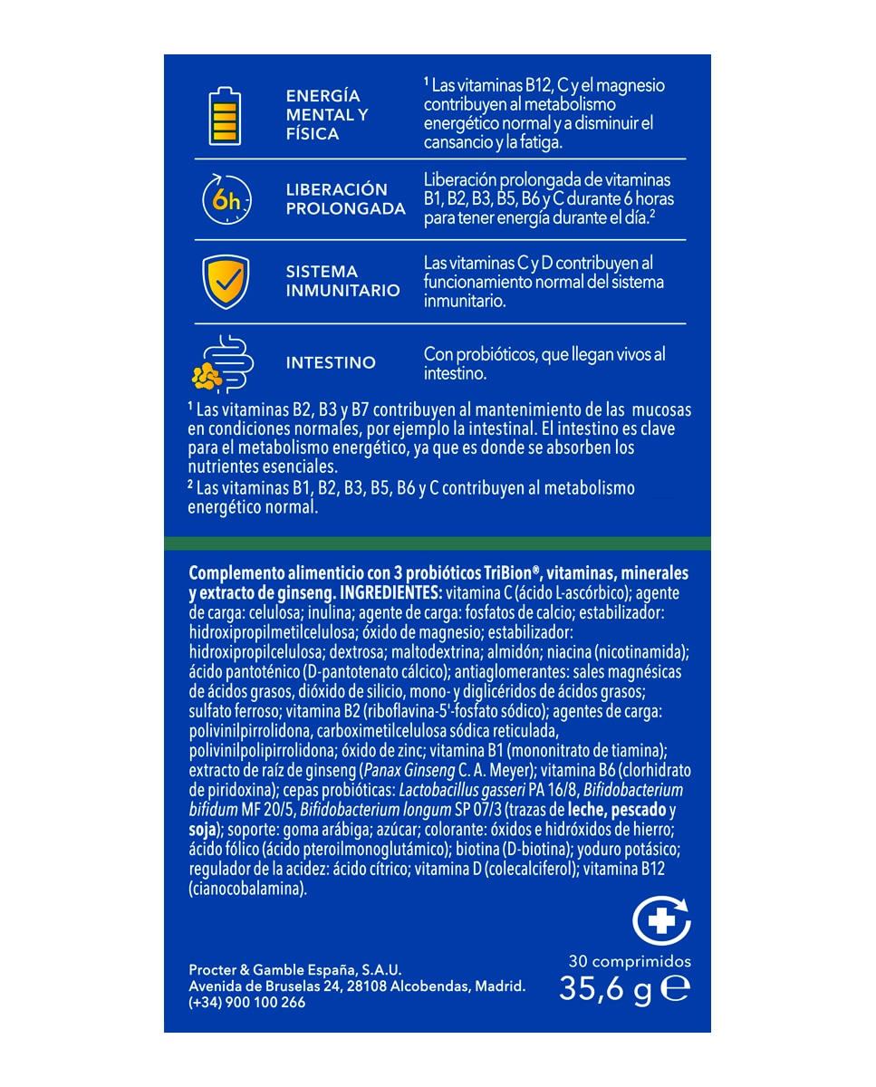 Imagen 12 de Comprimidos Multivitamínicos Con Probióticos Energy Bion3 - 30 unidades
