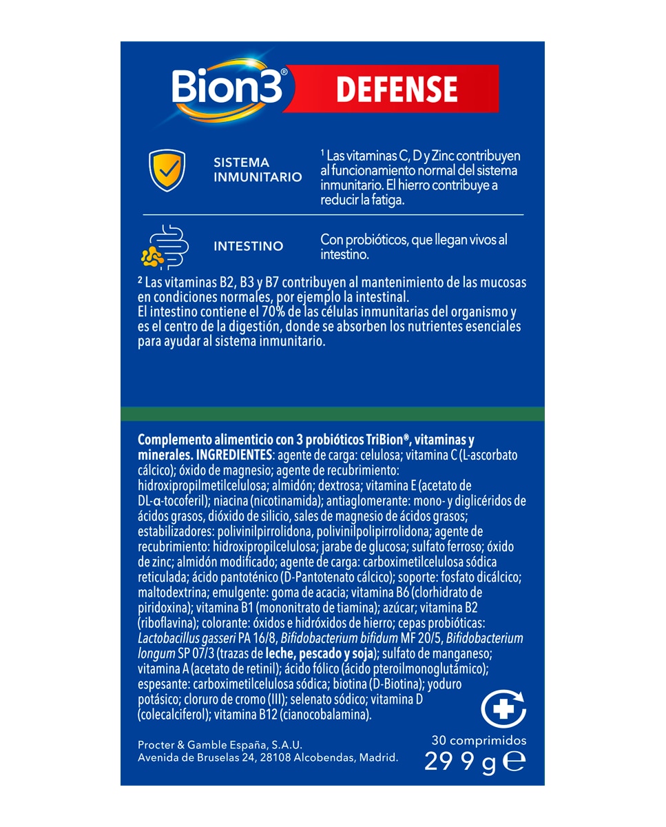 Comprimidos Multivitamínicos Con Probióticos Defense Bion3 - 30 unidades 11