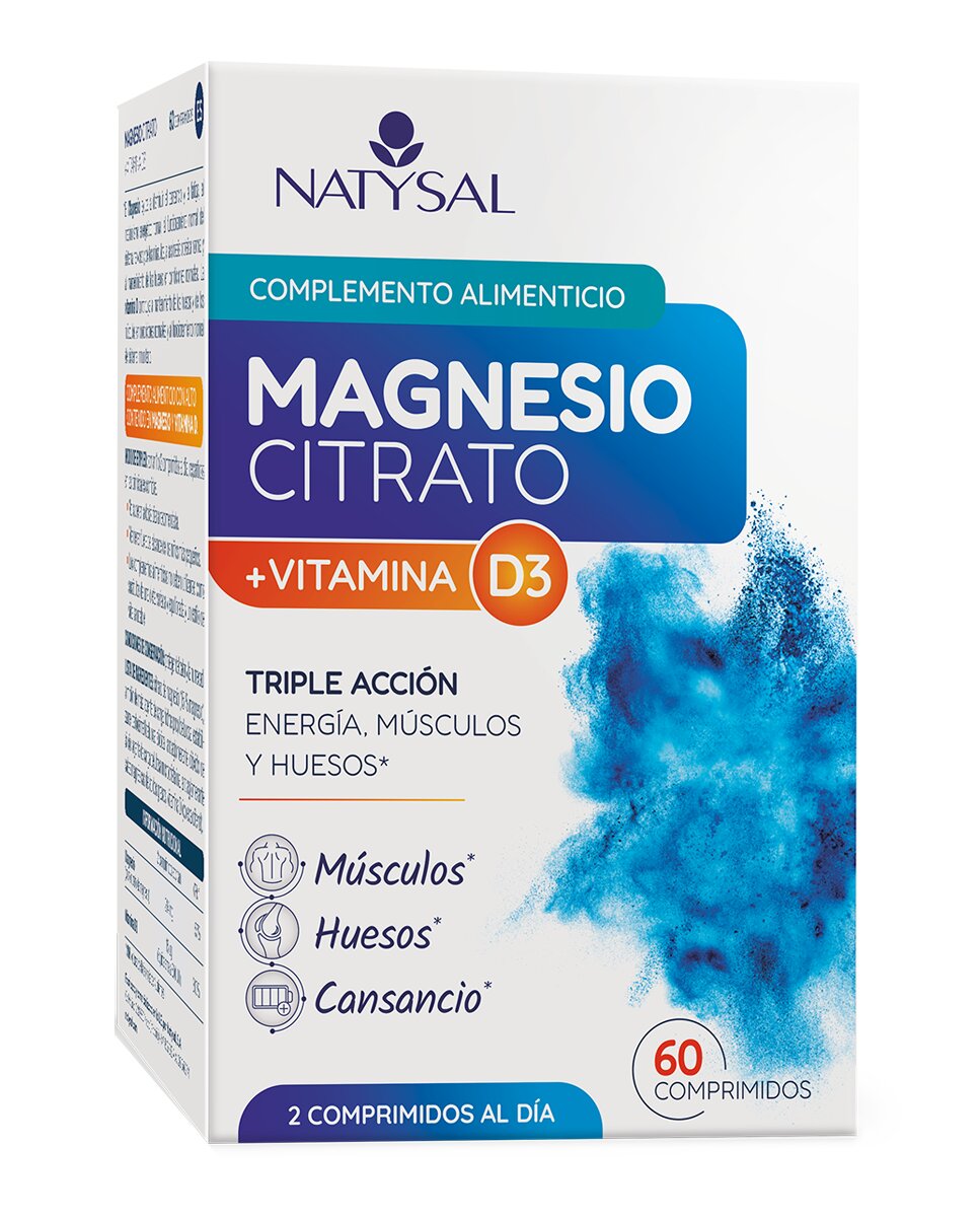 Natysal - Complemento Alimenticio Magnesio Citrato + Vitamina D3 60 Comprimidos Natysal.