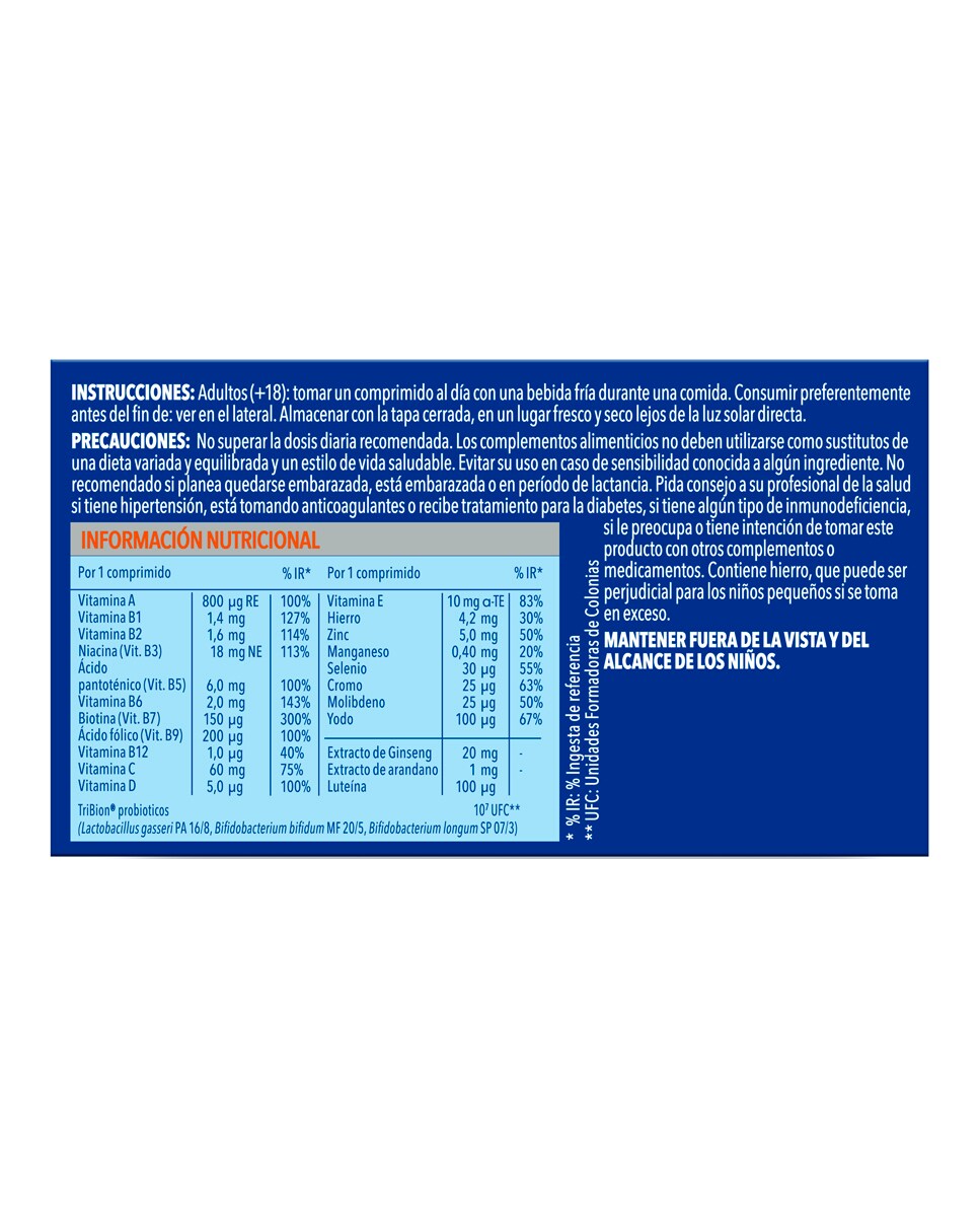 Comprimidos Multivitamínicos Con Probióticos Energy 50 + Bion3 3
