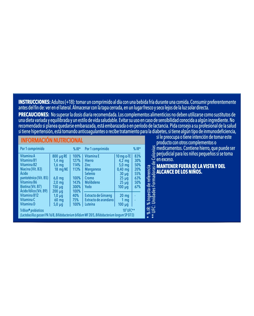 Comprimidos Multivitamínicos Con Probióticos Energy 50 + Bion3 3