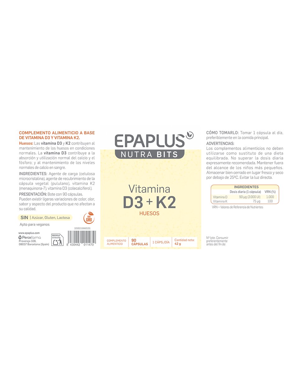 Vitamina D3 + K2 Nutrabits Epaplus - 90 Cápsulas 3