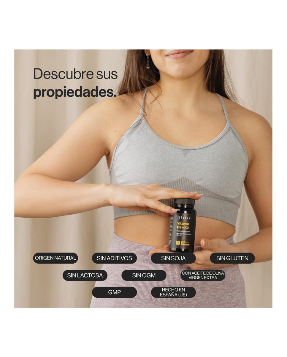 Vitamina D3 K2 2000 UI y 150 µg MK7 con Aceite de Oliva Virgen Extra Ecológico Español  200 Cápsulas blandas 2