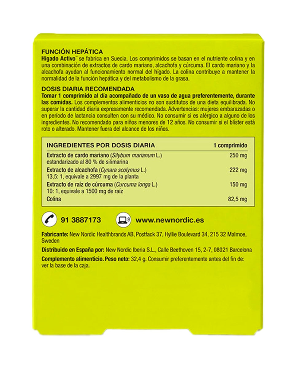 Imagen 2 de 30 Comprimidos Higado Activo New Nordic - 30 comprimidos