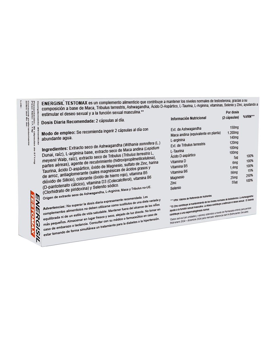 30 Cápsulas Complemento Alimenticio Testomax Energisil - 30 Cápsulas 2