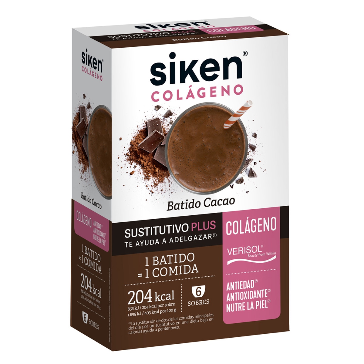 Siken® - 6 Sobres Sustitutivo Colágeno Batido Cacao Siken.
