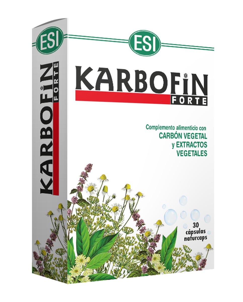 ESI - 30 Cápsulas de carbón vegetal para regular el Tránsito Intestinal Karbofin Forte ESI.