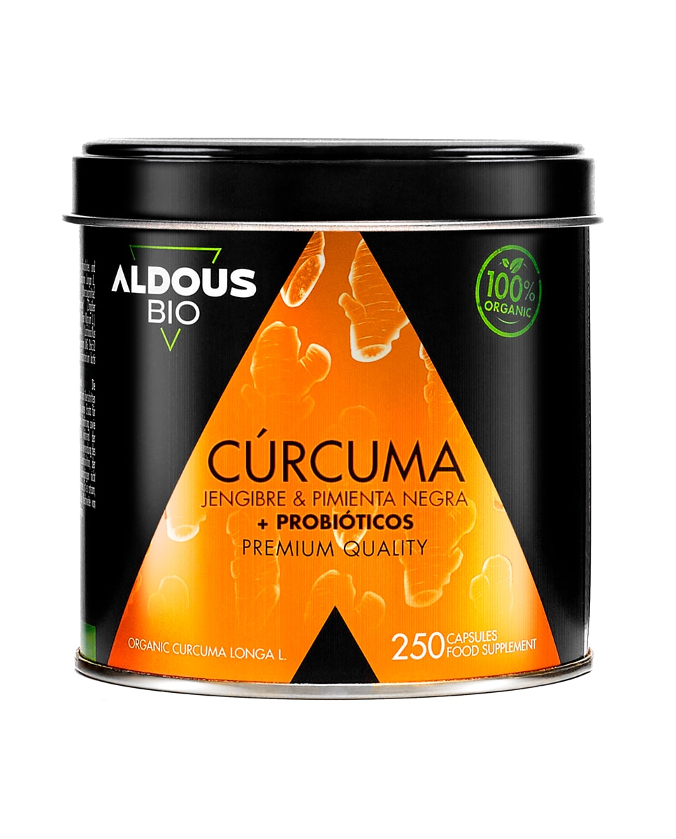 250 Cápsulas Probióticos con Cúrcuma, Jenjibre y Pimienta Negra Aldous Bio 1