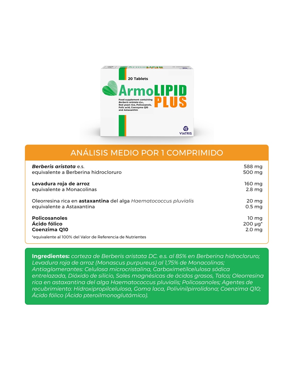 Imagen 5 de 20 Comprimidos Control Colesterol y Triglicéridos Armolipid Plus - 20 comprimidos
