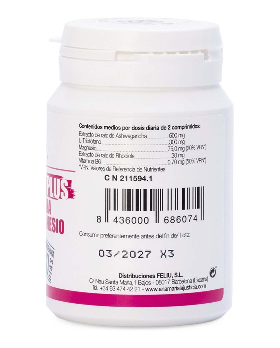 60 Comprimidos Triptófano Plus Con Ashwagandha+ Rhodiola y Magnesio Ana María LaJusticia 3