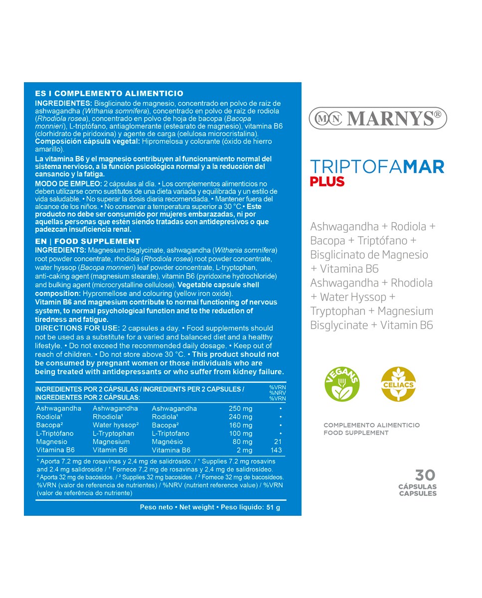 Complemento Alimenticio Triptofamar Plus 60 Cápsulas Marnys 3