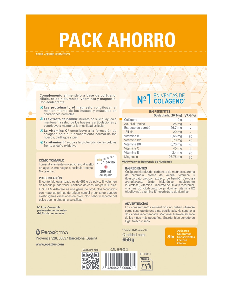Colágeno Instant Vainilla 60 Días Epaplus - 653,72 g 3