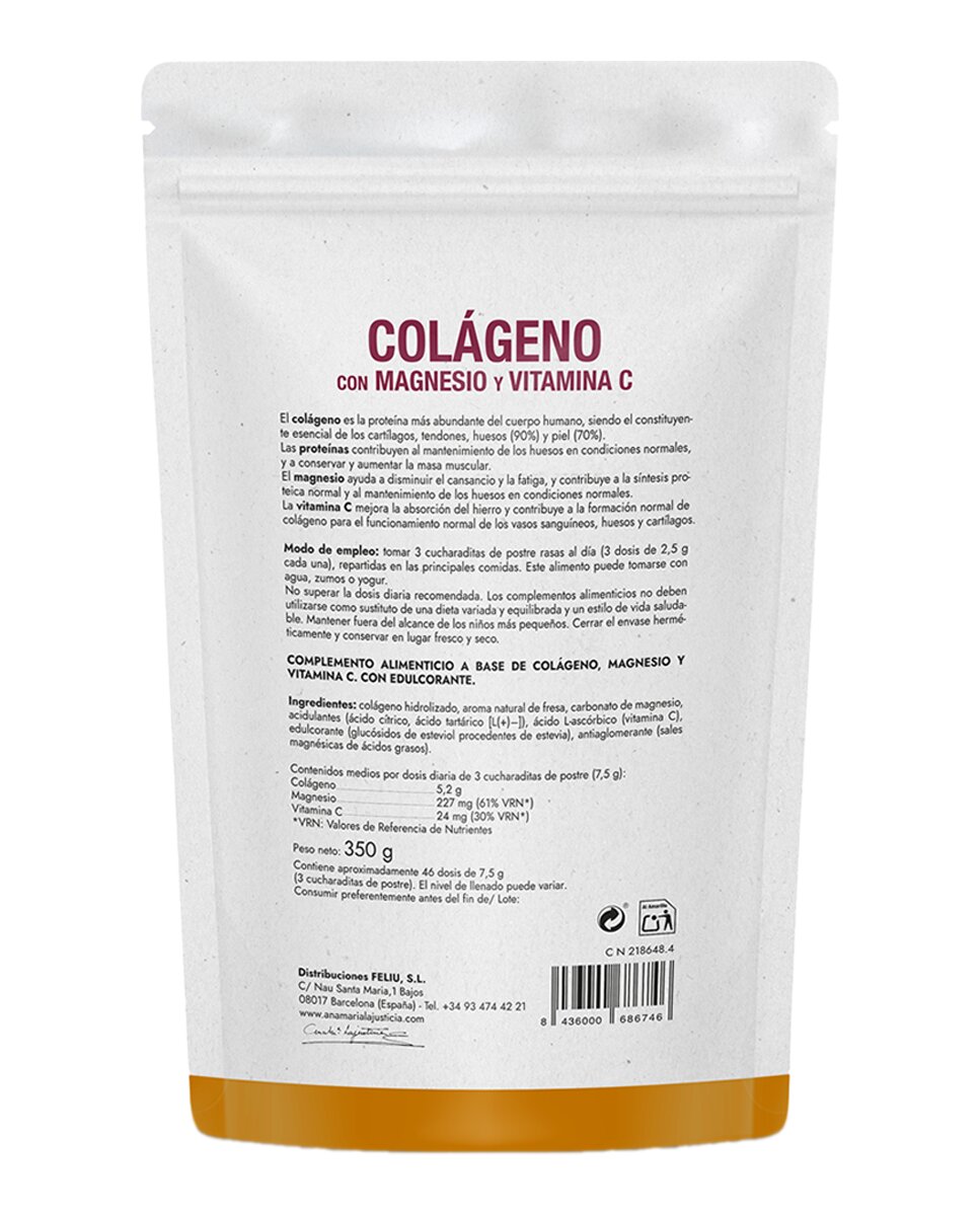 Complemento Alimenticio Colágeno con magnesio y vitamina C - Sabor Fresa 350g  Ana Maria Lajusticia 2