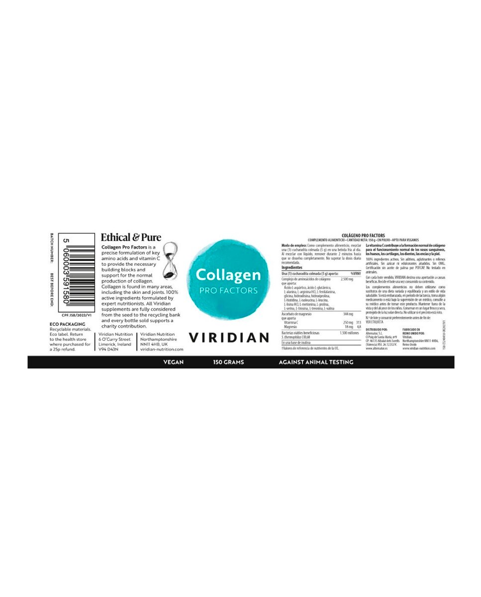 Complemento Alimenticio Colágeno Pro Factors Viridian - 150 g 2