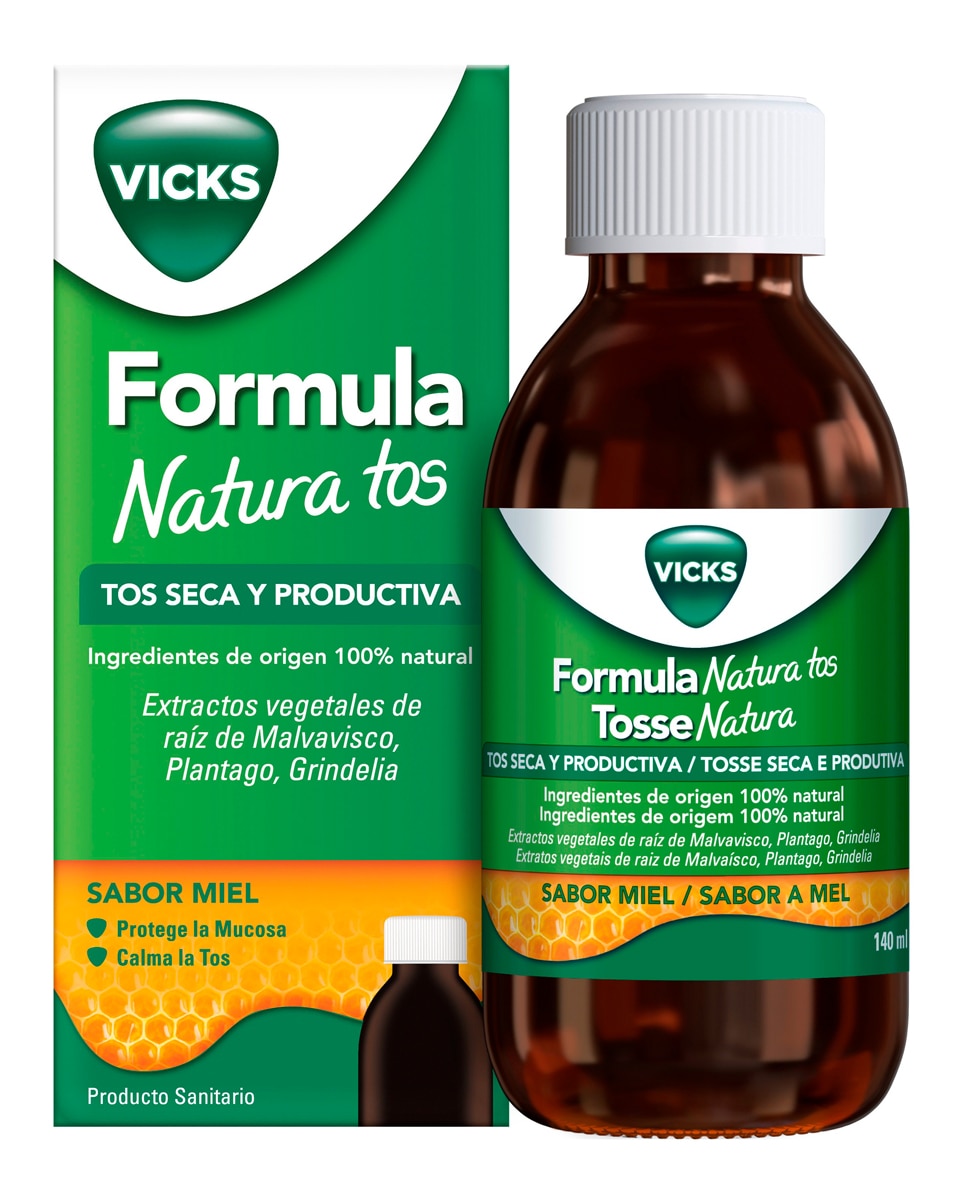 Imagen 0 de Formula Natura Tos: Jarabe Alivio 2 en 1 Tos Seca y Productiva 140 ml Sabor Miel Vicks