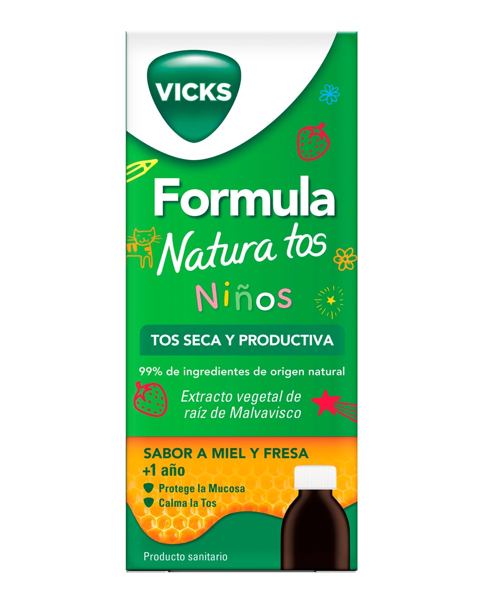 Formula Natura Tos Niños: Jarabe Alivio 2 en 1 Tos Seca y Productiva 140 ml Sabor Miel y Fresa - 140 ml 1
