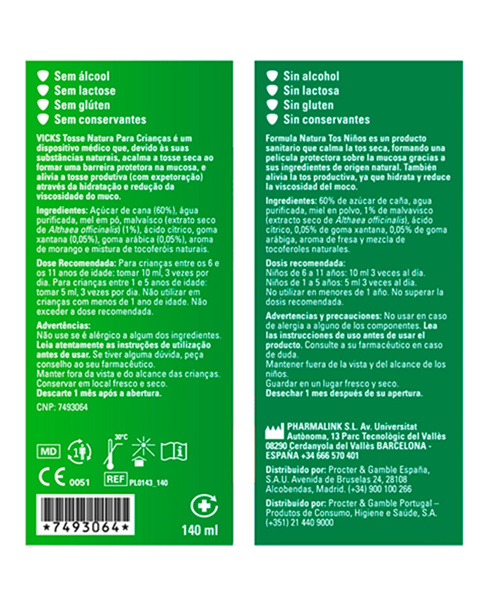 Formula Natura Tos Niños: Jarabe Alivio 2 en 1 Tos Seca y Productiva 140 ml Sabor Miel y Fresa - 140 ml 2