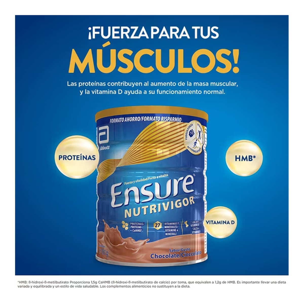 Complemento Nutricional Chocolate lata 850 g Nutrivigor Ensure - 850 g 2