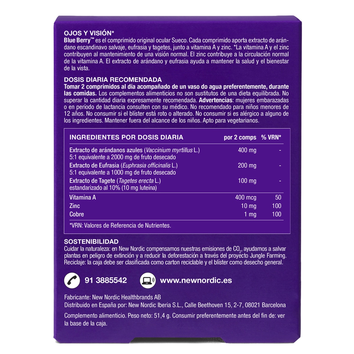 Imagen 2 de 60 Comprimidos Blue Berry Eyebright New Nordic