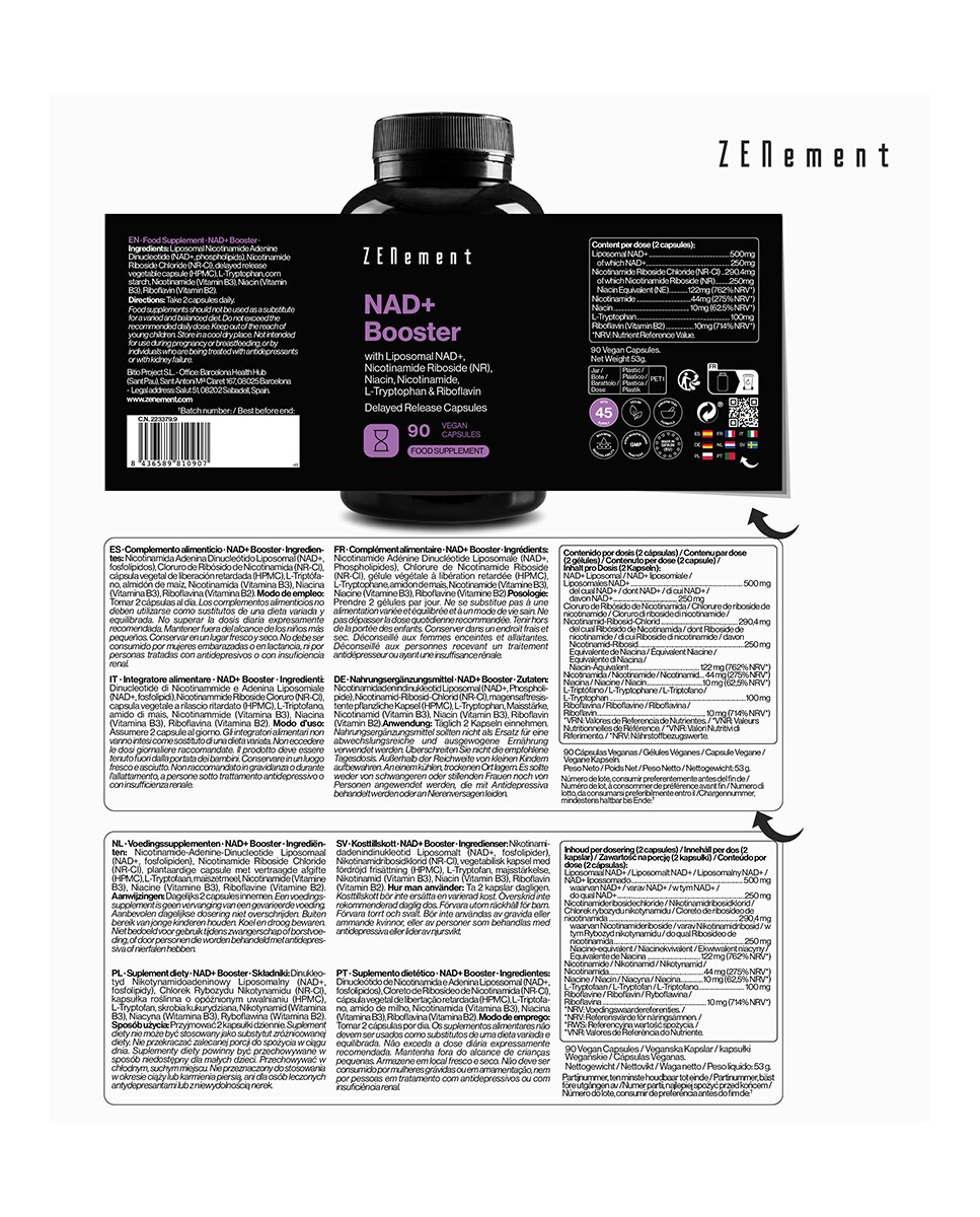 90 Cápsulas Veganas Complemento Alimenticio NAD? Booster Zenement - 90 Cápsulas 3