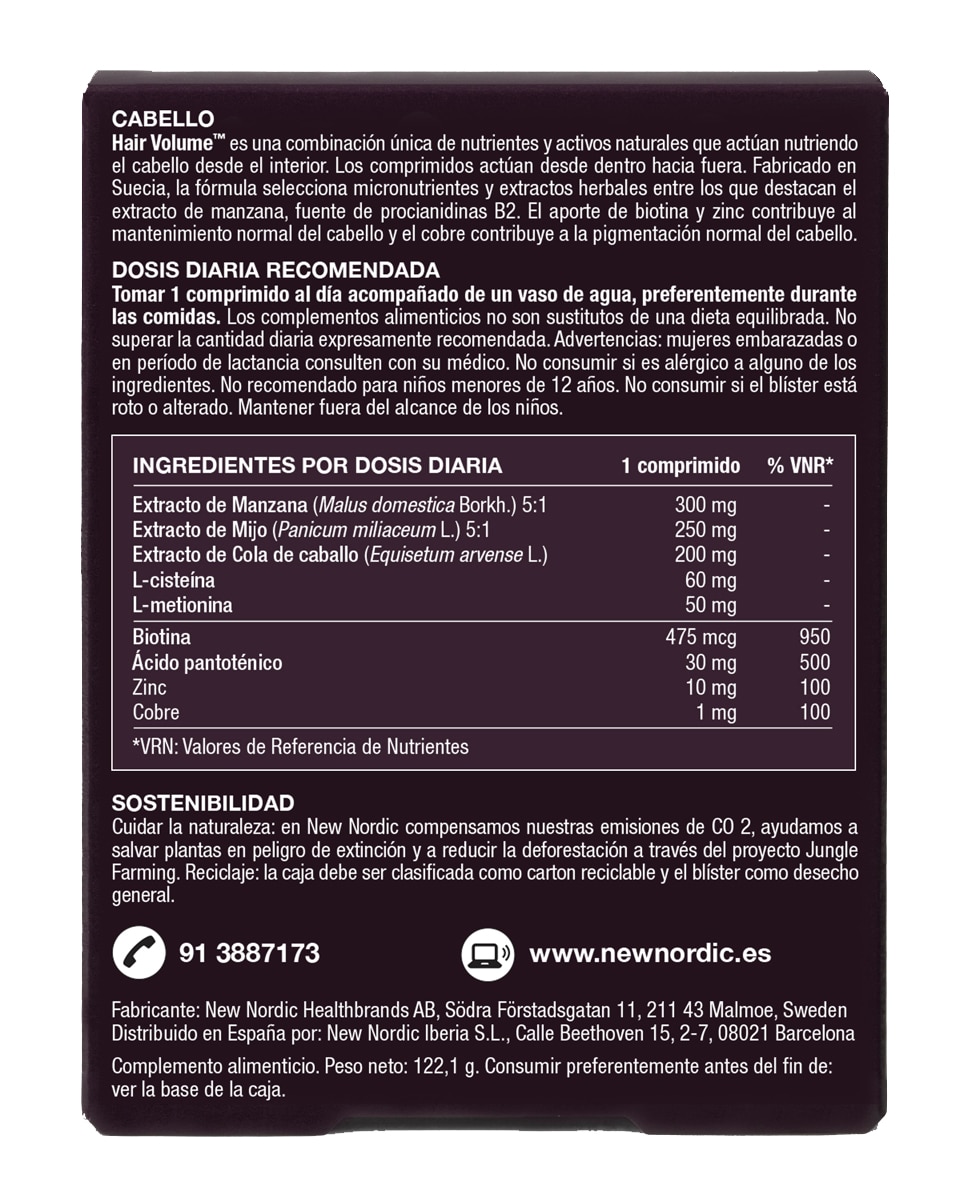 Imagen 2 de 90 Comprimidos Hair Volume New Nordic