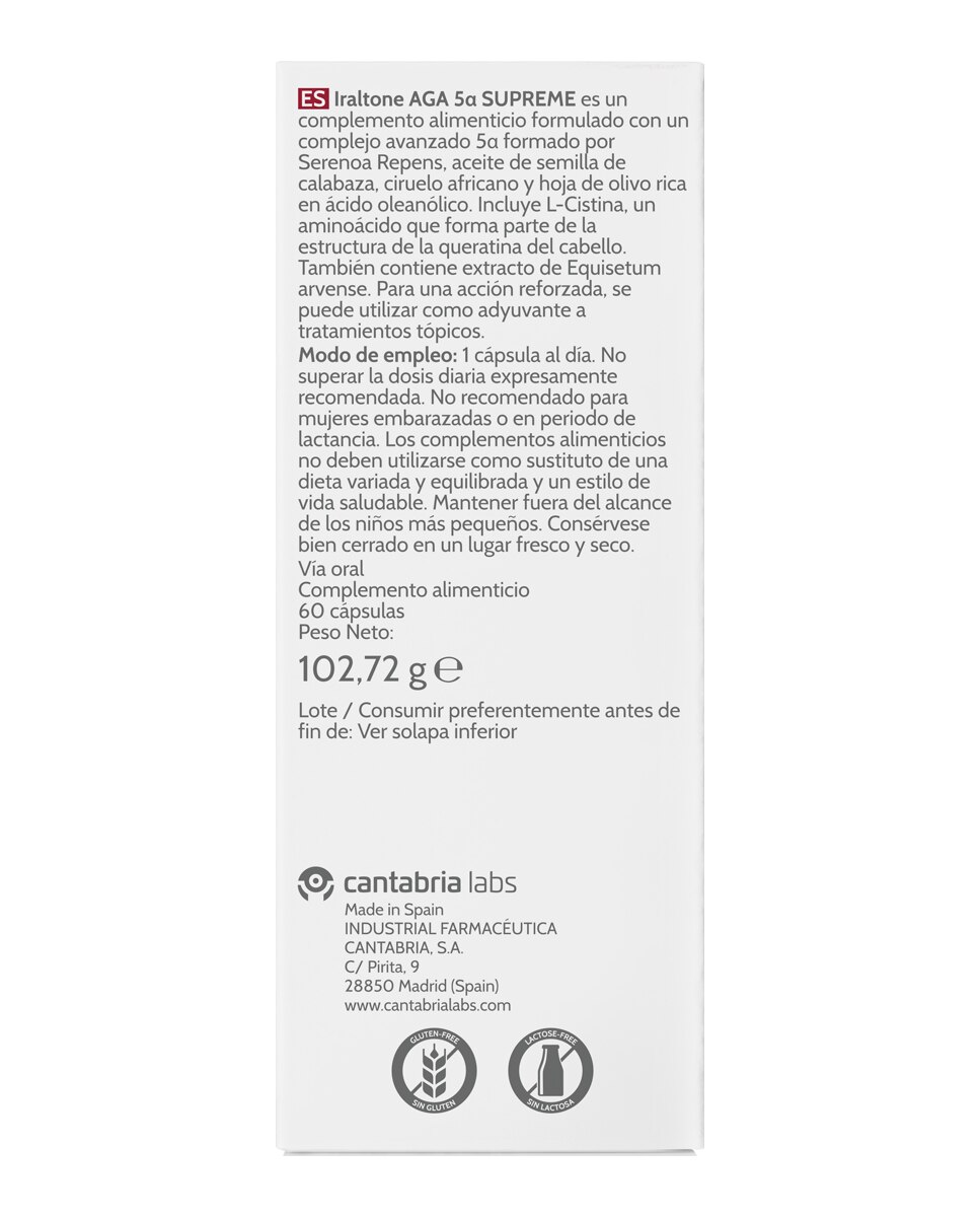 Complemento Alimenticio Aga 5 Alfa Supreme 60 Cáps Iraltone - 60 Cápsulas 5